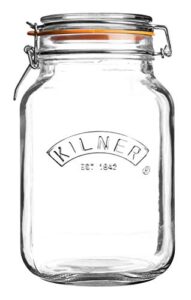 kilner 0025.512 square glass clip top preservation jar, 1.5l, transparent