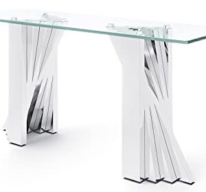 Modern Falcone Console Table - Clear Glass with Polished Stainless Steel Base