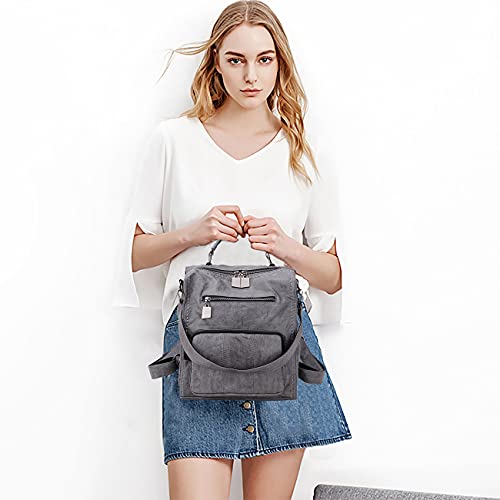 RAVUO Women Backpack Purse, Ladies PU Leather Casual Shoulder Bag mini Backpack Three Ways to Carry Grey