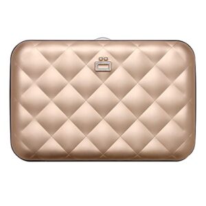 Ögon -designs- lady case women’s aluminum wallet – quilted metal purse – rfid blocking card holder – strong metal lock – rose gold