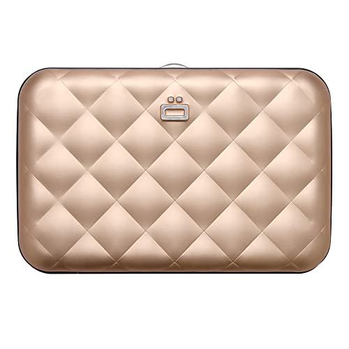 ÖGON -DESIGNS- Lady Case Women’s aluminum wallet - Quilted metal purse - RFID Blocking card holder - Strong metal lock - Rose Gold