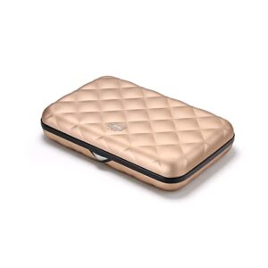 ÖGON -DESIGNS- Lady Case Women’s aluminum wallet - Quilted metal purse - RFID Blocking card holder - Strong metal lock - Rose Gold