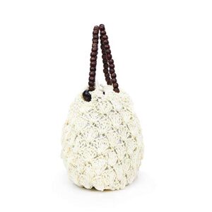 QTKJ Fashion Women Woven Straw Tote Bag Hollow Out Summer Vintage Straw Beach Bag with Beaded Handle (White)