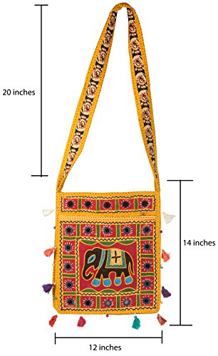 Tribe Azure Hobo Cross Body Elephant Messenger Shoulder Bag Mirror Embroidered Roomy Women Purse Tote Colorful Casual Everyday Hippie Boho (Mustard)