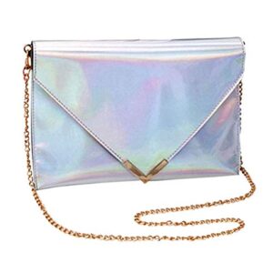 goclothod large shoulder bag women holographic envelope clutch handbag chain crossbody bag tote purse (silver)