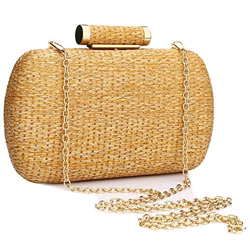 YYW Straw Clutch Purse for Women Wedding Hand-Woved Evening Straw Handbag Party Wedding Summer Beach Bag Wicker clutch (Gold)