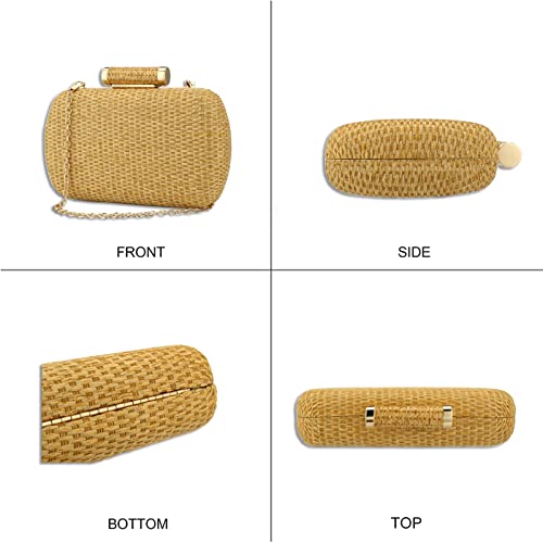 YYW Straw Clutch Purse for Women Wedding Hand-Woved Evening Straw Handbag Party Wedding Summer Beach Bag Wicker clutch (Gold)