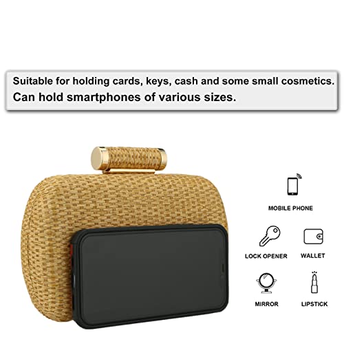 YYW Straw Clutch Purse for Women Wedding Hand-Woved Evening Straw Handbag Party Wedding Summer Beach Bag Wicker clutch (Gold)