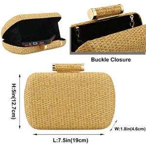 YYW Straw Clutch Purse for Women Wedding Hand-Woved Evening Straw Handbag Party Wedding Summer Beach Bag Wicker clutch (Gold)