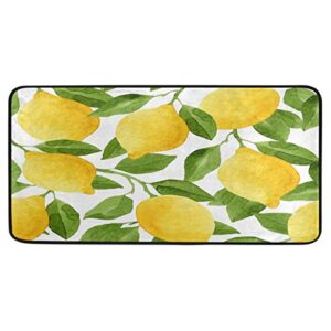 alaza yellow lemon leaf non slip kitchen floor mat kitchen rug for entryway hallway bathroom living room bedroom 39 x 20 inches(1.7′ x 3.3′)