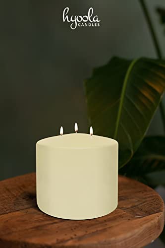 HYOOLA Ivory Three Wick Large Candle - 6 x 6 Inch - Unscented Big Pillar Candles - 146 Hour - European Made