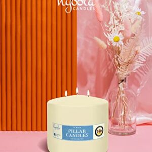 HYOOLA Ivory Three Wick Large Candle - 6 x 6 Inch - Unscented Big Pillar Candles - 146 Hour - European Made