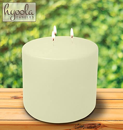 HYOOLA Ivory Three Wick Large Candle - 6 x 6 Inch - Unscented Big Pillar Candles - 146 Hour - European Made