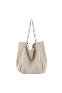 ulisty women large corduroy tote bag retro shoulder bag casual shopping bag fashion handbag apricot