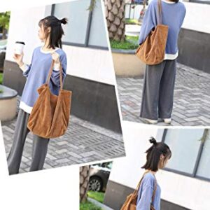 Ulisty Women Large Corduroy Tote Bag Retro Shoulder Bag Casual Shopping Bag Fashion Handbag apricot