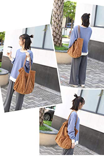 Ulisty Women Large Corduroy Tote Bag Retro Shoulder Bag Casual Shopping Bag Fashion Handbag apricot