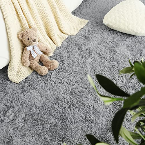 LOCHAS Luxury Round Fluffy Area Rugs for Bedroom Kids Girls Room Nursery, Super Soft Circle Rug, Cute Shaggy Carpet for Children Living Room, 4x4 Feet Grey