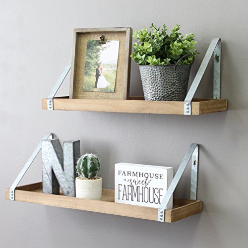 Stratton Home Decor Wood & Metal (Set of 2) Shelves, 20.08 W X 7.28 D X 7.87 H, Wood, Galvanized