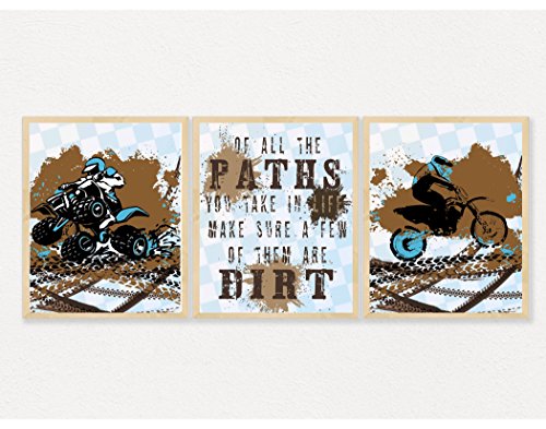 Silly Goose Gifts Dirt Bike Motorcycle ATV Themed Bedroom Room Wall Decor Art Prints Blue Brown