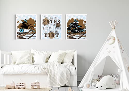 Silly Goose Gifts Dirt Bike Motorcycle ATV Themed Bedroom Room Wall Decor Art Prints Blue Brown