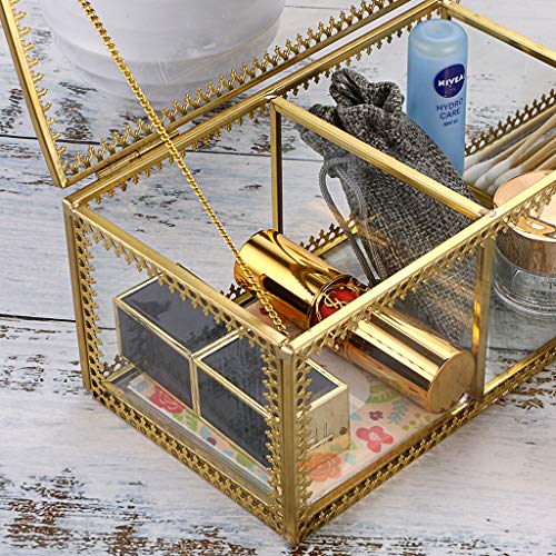 Hipiwe Vanity Glass Countertop Canister Jar with Storage Lid，3 Compartment Beauty Blender Holder Jewelry Box for Cotton Swabs, Qtips Balls, Makeup Sponges，Bath Salts