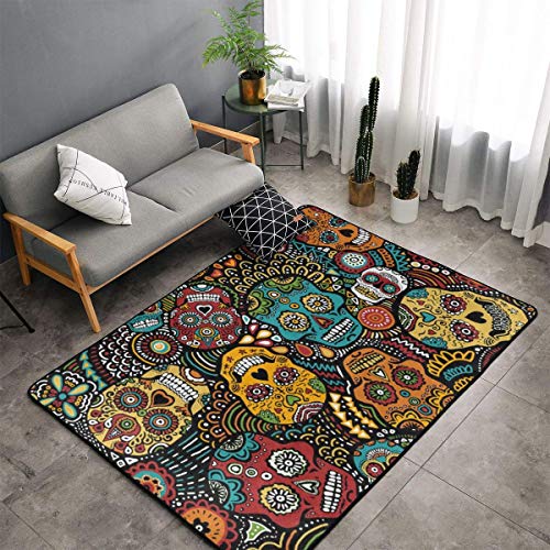 NiYoung Mexican Sugar Skulls Area Rug Memory Foam Doormat Floor Mat with Non-Slip Rubber Backing, Quick Dry Spa Bathroom Floor Mats Shaggy Rugs Home Art Comfort Shaggy Rugs