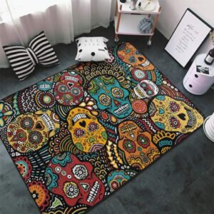 NiYoung Mexican Sugar Skulls Area Rug Memory Foam Doormat Floor Mat with Non-Slip Rubber Backing, Quick Dry Spa Bathroom Floor Mats Shaggy Rugs Home Art Comfort Shaggy Rugs