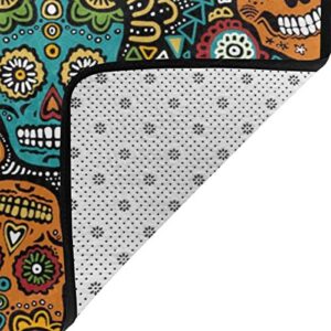 NiYoung Mexican Sugar Skulls Area Rug Memory Foam Doormat Floor Mat with Non-Slip Rubber Backing, Quick Dry Spa Bathroom Floor Mats Shaggy Rugs Home Art Comfort Shaggy Rugs