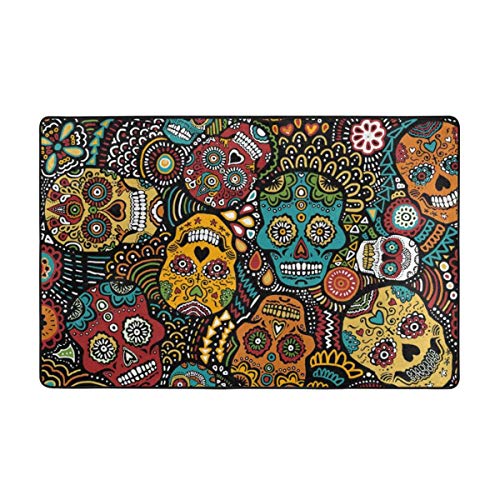 NiYoung Mexican Sugar Skulls Area Rug Memory Foam Doormat Floor Mat with Non-Slip Rubber Backing, Quick Dry Spa Bathroom Floor Mats Shaggy Rugs Home Art Comfort Shaggy Rugs