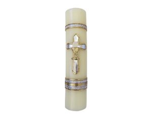 silver-tone cross first communion candle vela de primera comunion con cruz plateada