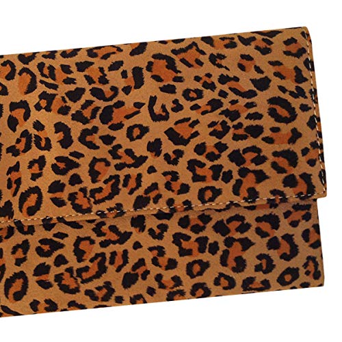 JNB Faux Suede Leopard Print Clutch, Tan