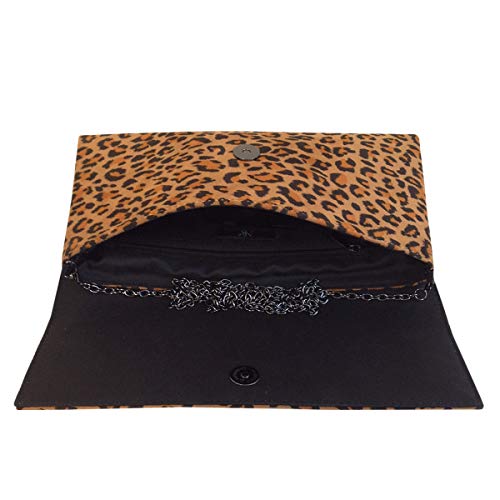 JNB Faux Suede Leopard Print Clutch, Tan