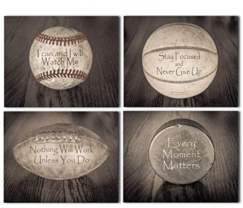 Inspirational Sports Quotes - Home Office Inspirational and Motivational Decor, Sport Gym Wall Accessories and House Positive Quote Decoration, Set of 4 Photos (8x10) Unframed Art Print Posters