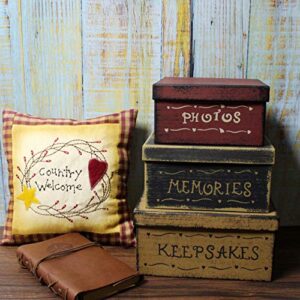 CVHOMEDECO. Primitive Vintage Square Photos, Memories, Keepsakes Cardboard Nesting Boxes, Large 9 X 9 X 4-1/2 Inch. Set of 3.