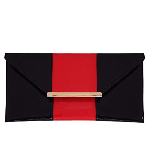 JNB Patent Color Block Envelop Clutch, Red/Black