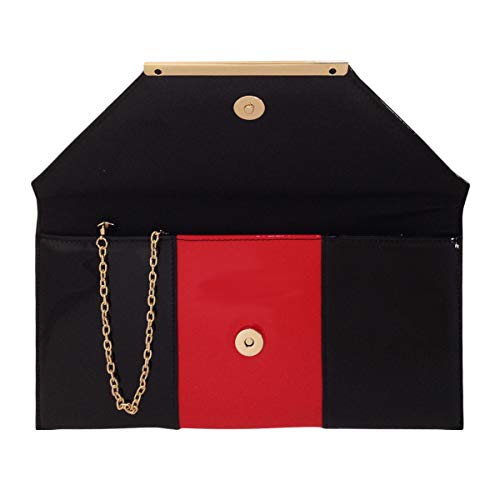 JNB Patent Color Block Envelop Clutch, Red/Black