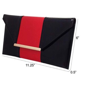 JNB Patent Color Block Envelop Clutch, Red/Black