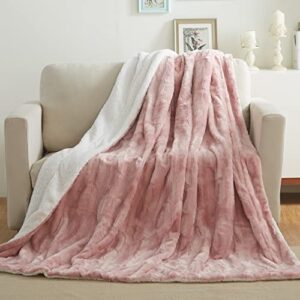 Tache 90x90 Faux Fur Dusty Rose Pink Soft Throw Bed Blanket, Queen Size