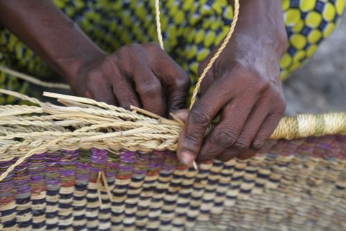 Fair Trade Ghana Bolga African Dye- Free Medium Yikene Tote 12-15" Across, 67643