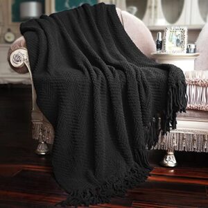 home soft things black throw blanket knitted tweed throw 60” x 80”, raven, super soft cozy warm comfortable breathable throw for living room chair couch bed sofa bedroom home décor