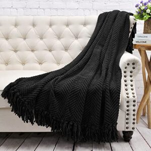 Home Soft Things Black Throw Blanket Knitted Tweed Throw 60'' x 80'', Raven, Super Soft Cozy Warm Comfortable Breathable Throw for Living Room Chair Couch Bed Sofa Bedroom Home Décor