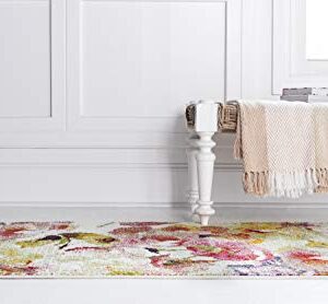 Unique Loom Lyon Collection Modern Watercolor Floral Area Rug, 2 x 6 ft, Ivory/Pink