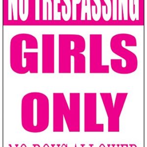 Rogue River Tactical Funny No Trespassing Girls Only Metal Tin Sign, 12x8 Inch, Wall Décor- Bar Daughter No Boys Allowed Bedroom Door (Pink)