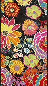 Unique Loom Lyon Collection Colorful Modern Floral Garden Area Rug, 2 x 6 ft, Black/Yellow