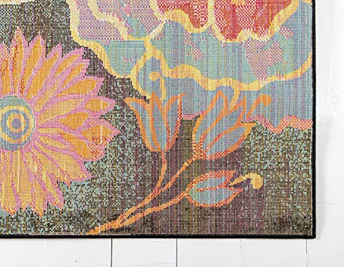 Unique Loom Lyon Collection Colorful Modern Floral Garden Area Rug, 2 x 6 ft, Black/Yellow