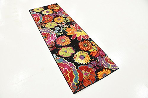 Unique Loom Lyon Collection Colorful Modern Floral Garden Area Rug, 2 x 6 ft, Black/Yellow