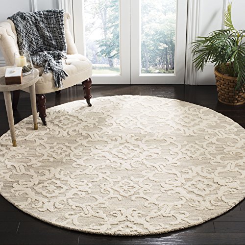 SAFAVIEH Blossom Collection 6' Round Grey/Ivory BLM104A Handmade Premium Wool Area Rug