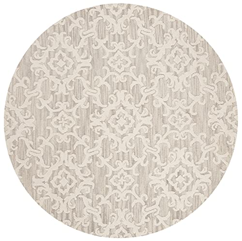 SAFAVIEH Blossom Collection 6' Round Grey/Ivory BLM104A Handmade Premium Wool Area Rug