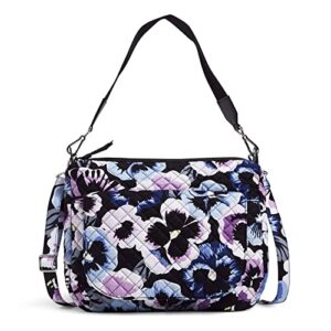 vera bradley women’s cotton carson shoulder bag crossbody purse, plum pansies – recycled cotton, one size