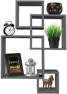 greenco gray floating cube shelves – intersecting wall mounted shelves – wall decor square shelves for bedrooms, living rooms & more  – set of 4 box shelves